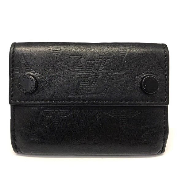 Louis Vuitton Discovery Compact Wallet Monogram Shadow Leather Black Tri-f...